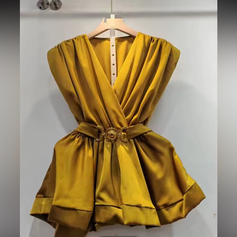 Mustard Satin Belted Top